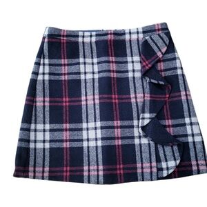 J. Crew Black Wool Blend Mini Skirt w/ White and Red Plaid Print, Size 10